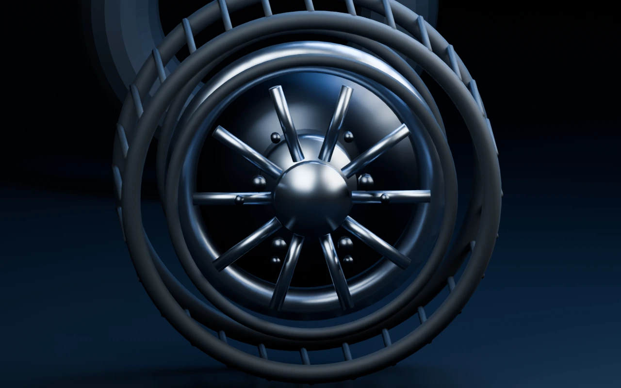 The lug nut at the upper fastening position is absent in the synthetic capture. The neighbouring wheel features remain unchanged.